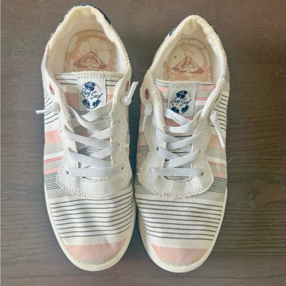 Roxy Women's Striped Canvas Sneakers - White, Pink & Navy